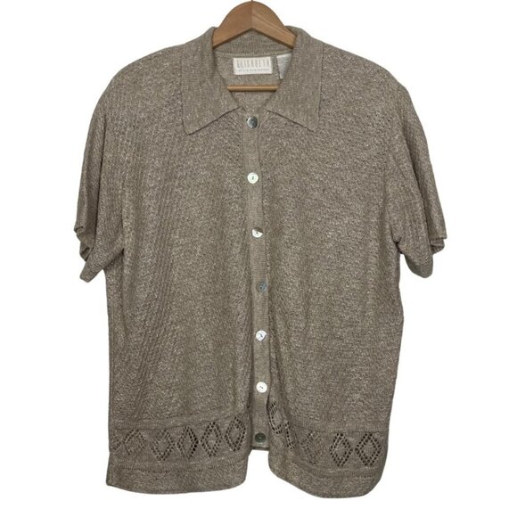 Elisabeth Vintage Linen Blend Button Down Knit Collar Blouse Size: 1X - Picture 1 of 14